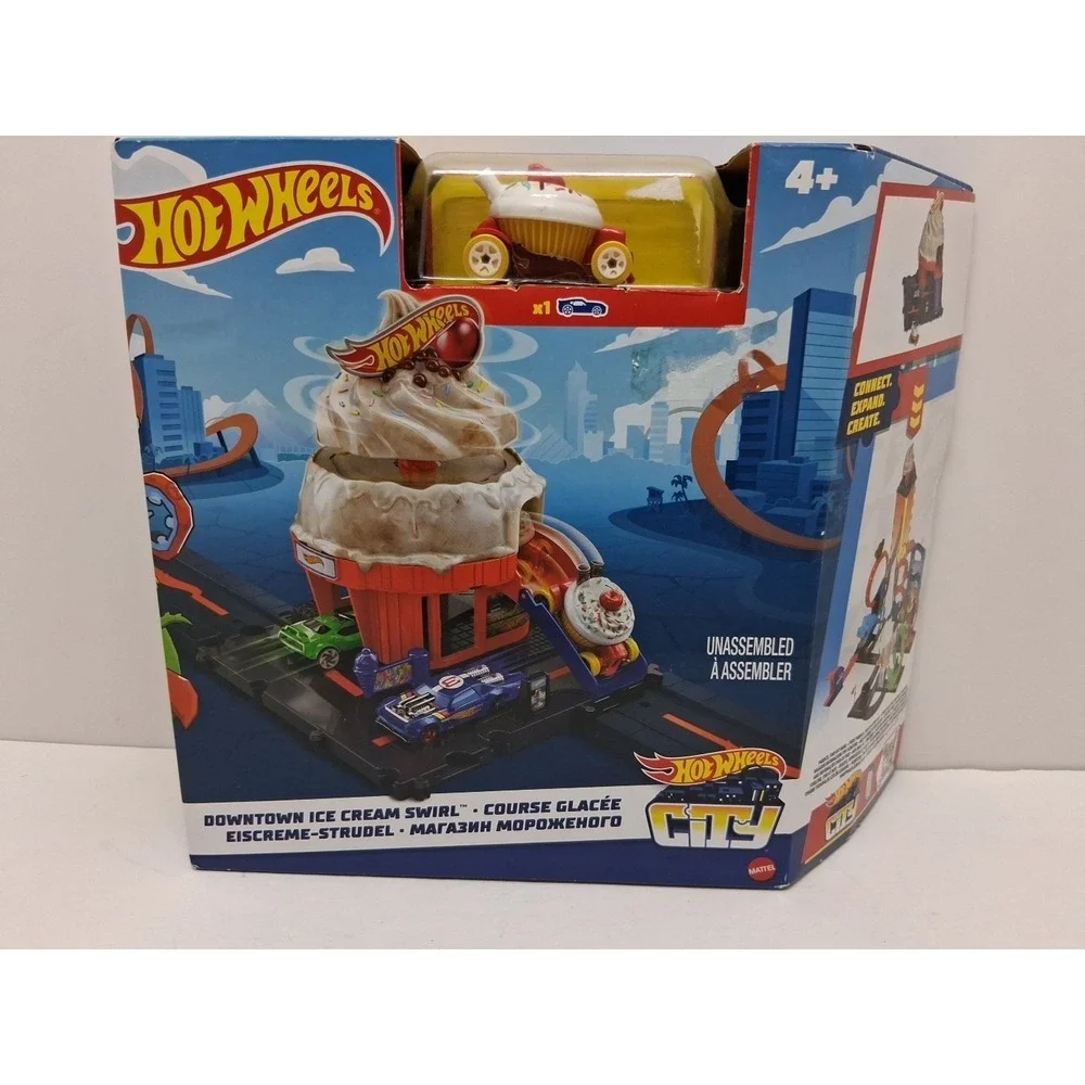 2023 Hot Wheels Downtown Ice Cream Swirl Playset With Car